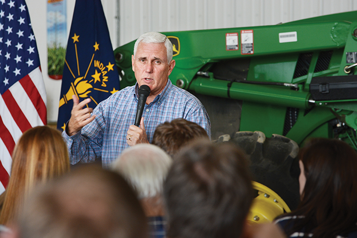 In 2015, then-Indiana Gov. Mike Pence held a community meeting at the farm of a local electric co-op board member. (Photo By: Richard G. Biever/Electric Consumer)