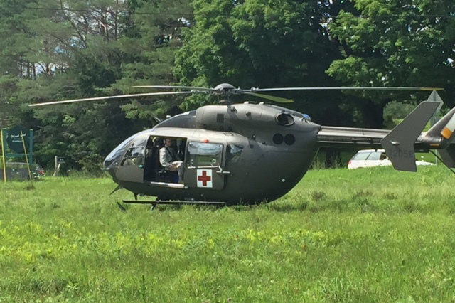 Maj. Gen. Steven Cray arrived by helicopter and toured VEC’s control center with other military personnel.