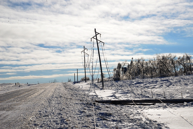 Thousands of poles and transmission structures were damaged across northeastern South Dakota following severe winter storms that began Christmas day. (Photo By: ERECP)