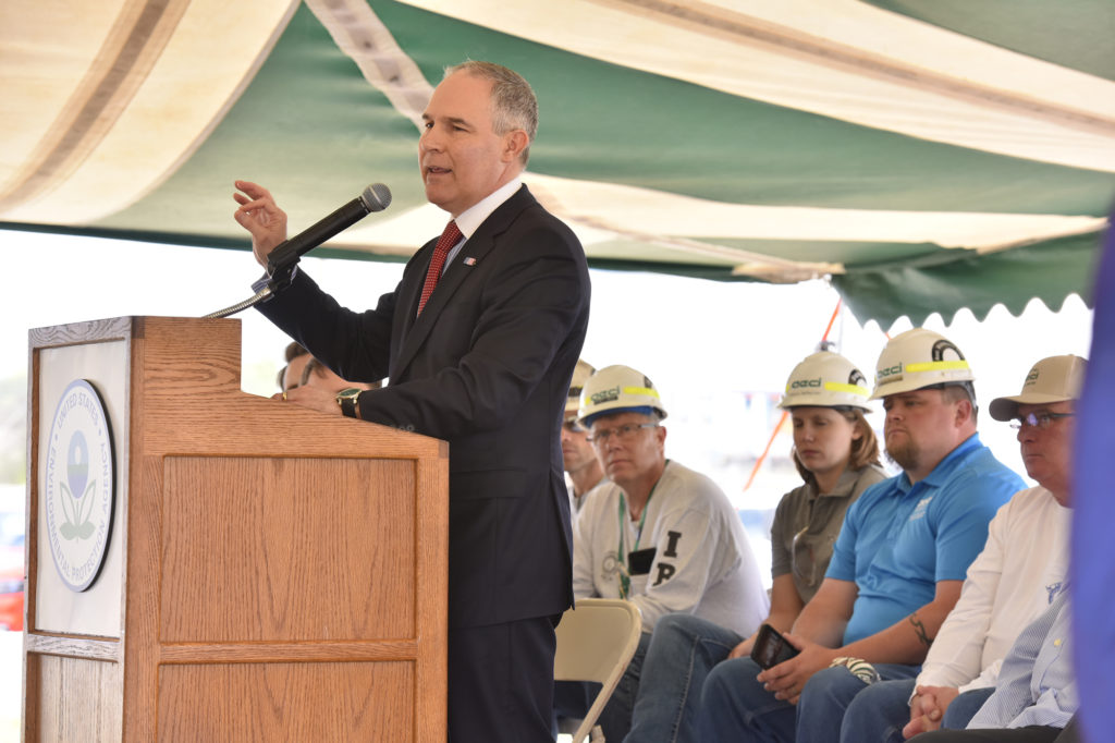 EPA Administrator Scott Pruitt outlines his “back to basics” approach to environmental regulation during an event at a Missouri co-op power plant. (Photo By: Environmental Protection Agency)