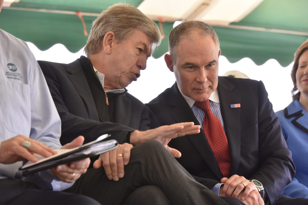 U.S. Sen. Roy Blunt confers with EPA Administrator Scott Pruitt during a visit to the Thomas Hill Energy Center in Clifton Hill, Missouri. (Photo By: Environmental Protection Agency)