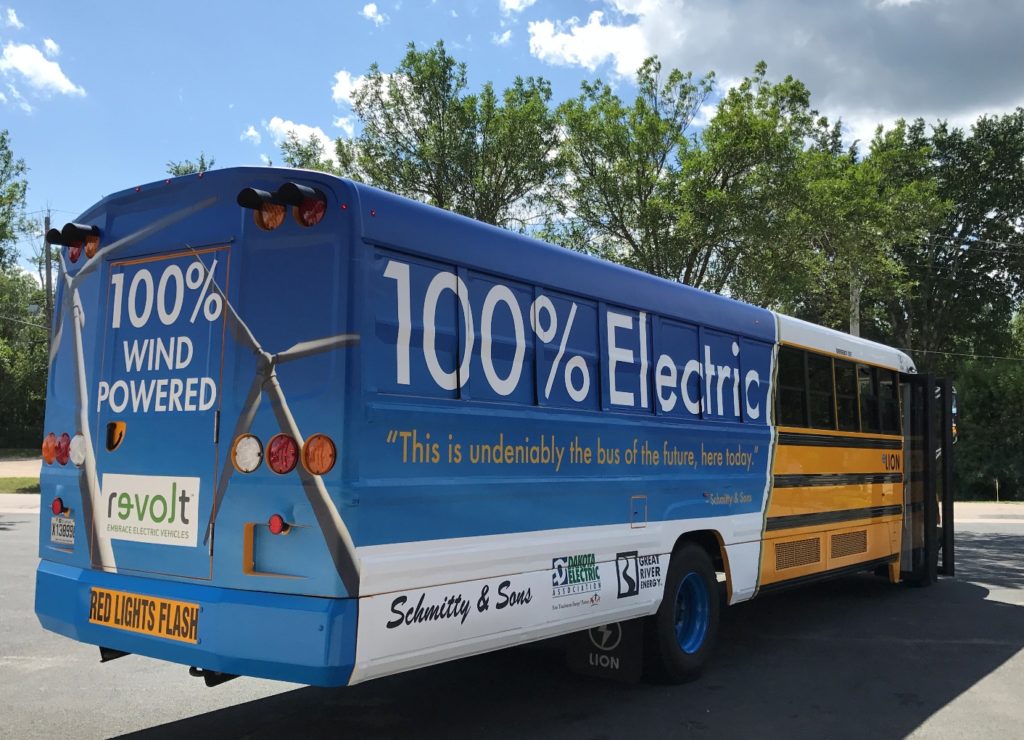 Two co-ops are teaming up with a transportation company to provide this electric school bus to a Minnesota school district. (Photo By: Great River Energy)