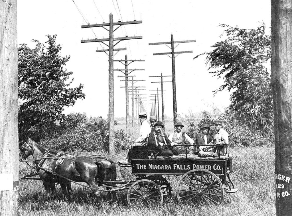 Decades before bucket trucks, line crews, such as this one in 1895, used horse-drawn wagons to get to the job. (Photo Courtesy of NLC Collection)