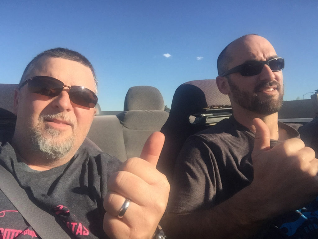 Rob Stewart and Andy Hanna (at wheel) on the road during a ChopTop Challenge. (Photo Courtesy: Andy Hanna)