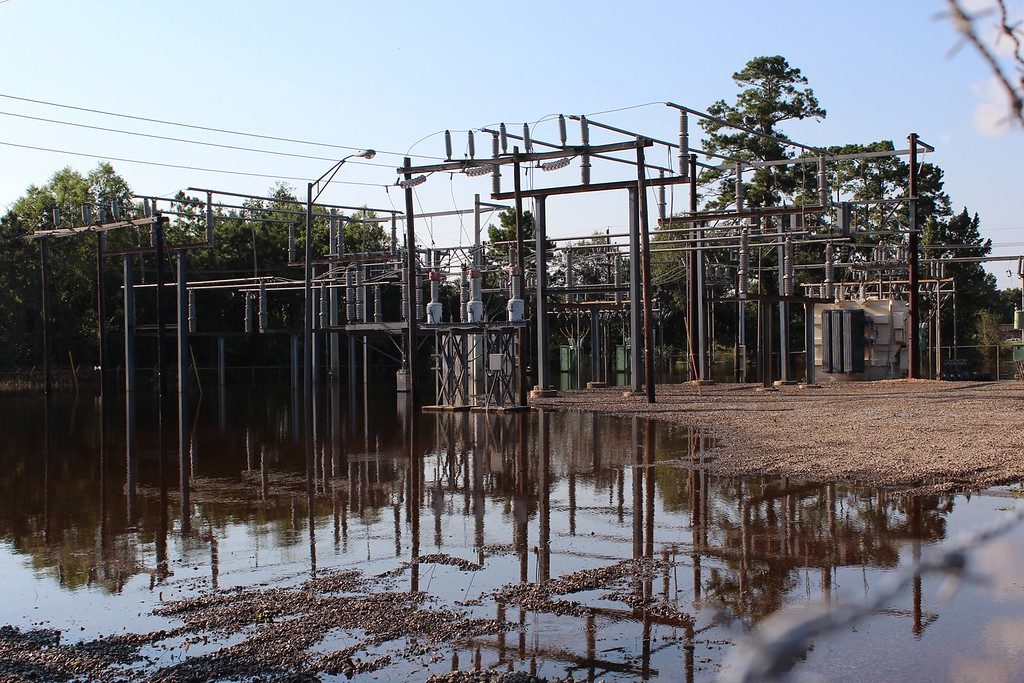 An Entergy substation at Vidor, Texas was one of five of the investor-owned utility’s substations disabled by flooding caused by Hurricane Harvey. (Photo By: Billy Gibson/ALEC)