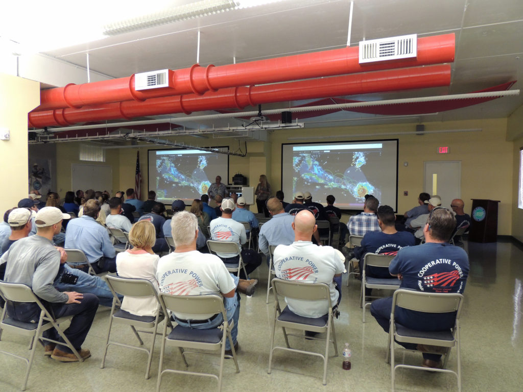 Lineworkers and other members of Florida Keys EC’s operations staff plan for restoration as the co-op prepares for Hurricane Irma. (Photo By: Florida Keys EC)