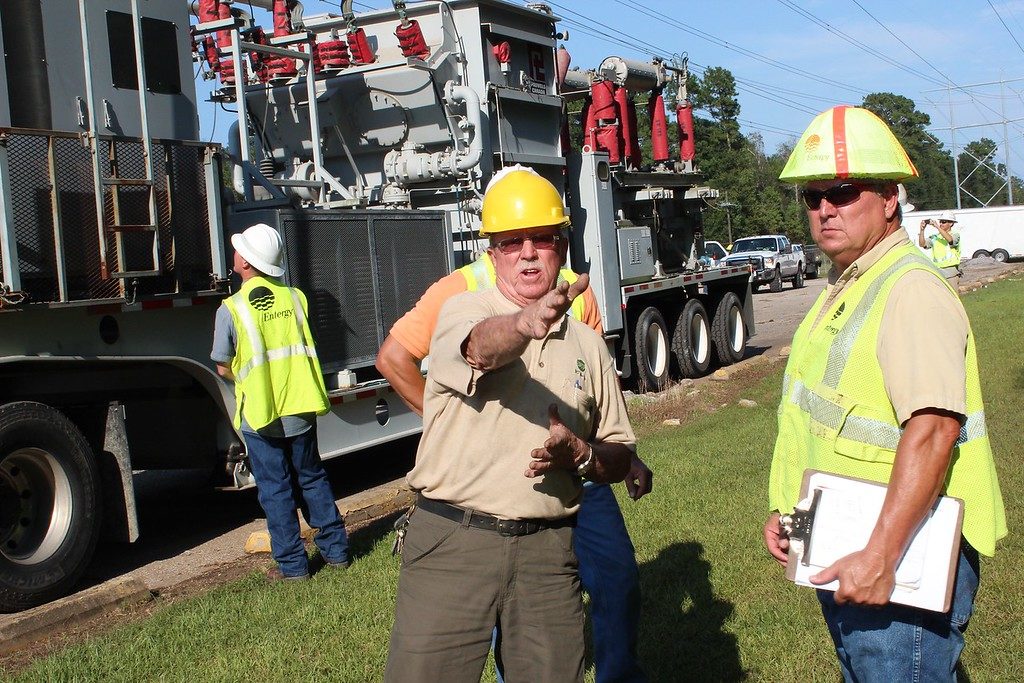 Shelby Jones, a retired Washington-St. Tammany Electric Cooperative substation foreman, helped co-op staffers, Darryl Cooper and Bryan Jones deliver a mobile substation to Vidor, Texas, Sept. 4. (Photo By: Billy Gibson/ALEC)
