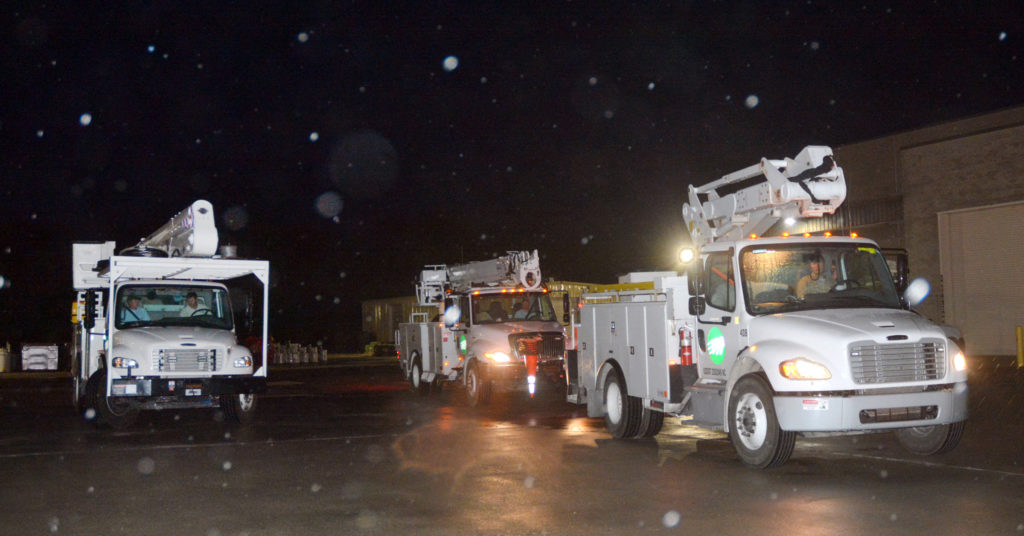 Carteret-Craven Electric Co-op crews head out from Newport, N.C., to assist Jefferson Energy Cooperative in Georgia with Hurricane Irma repairs. (Photo By: Carteret-Craven EC)