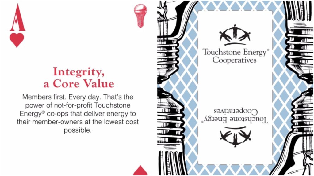A sample of the front and back of one of the playing cards being give out at regional meetings. (Photo By: Touchstone Energy)