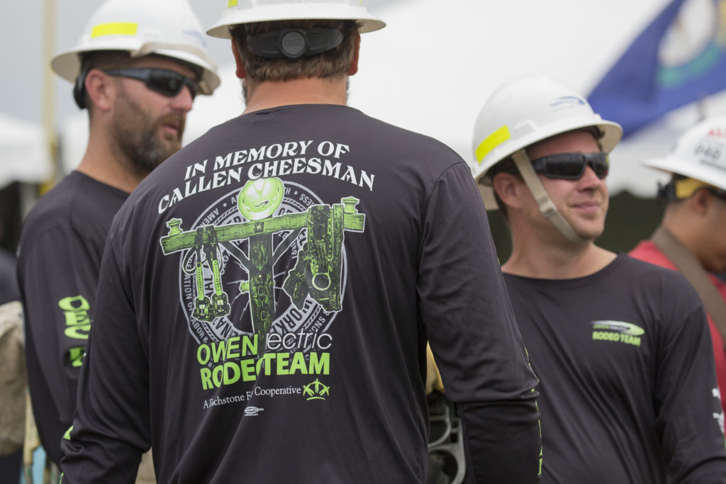Members of the Owen Electric team honor lineman Callen Cheesman, who died in a traffic accident. (Photo By: Dennis Gainer/NRECA)