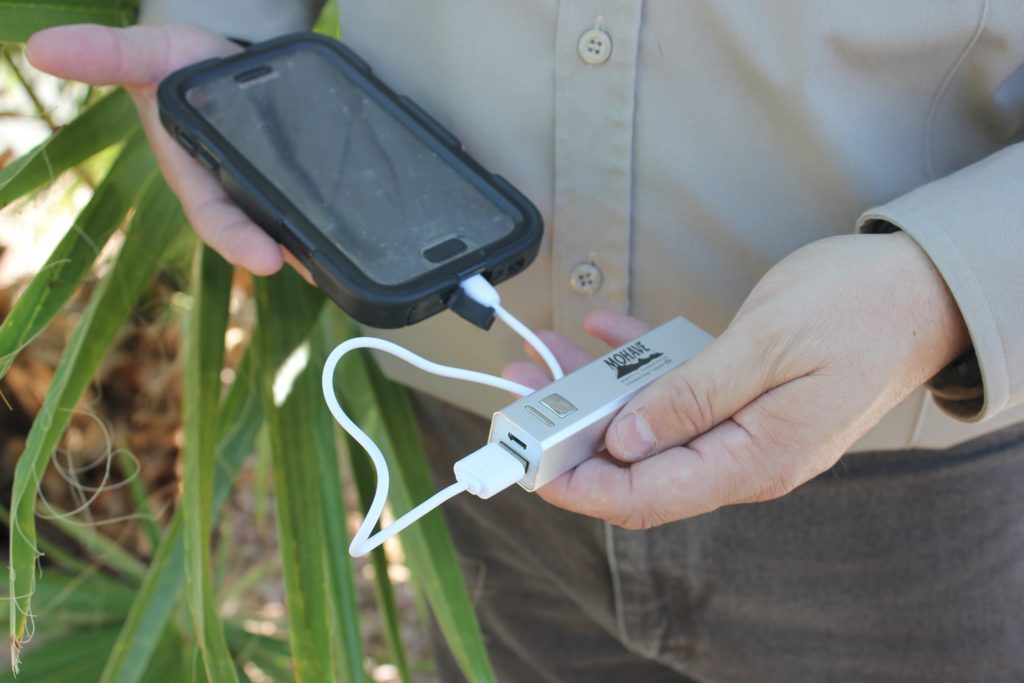 The pocket-sized rechargeable power banks can power a cell phone or computer tablet for up to 90 minutes. (Photo By: Mohave EC)