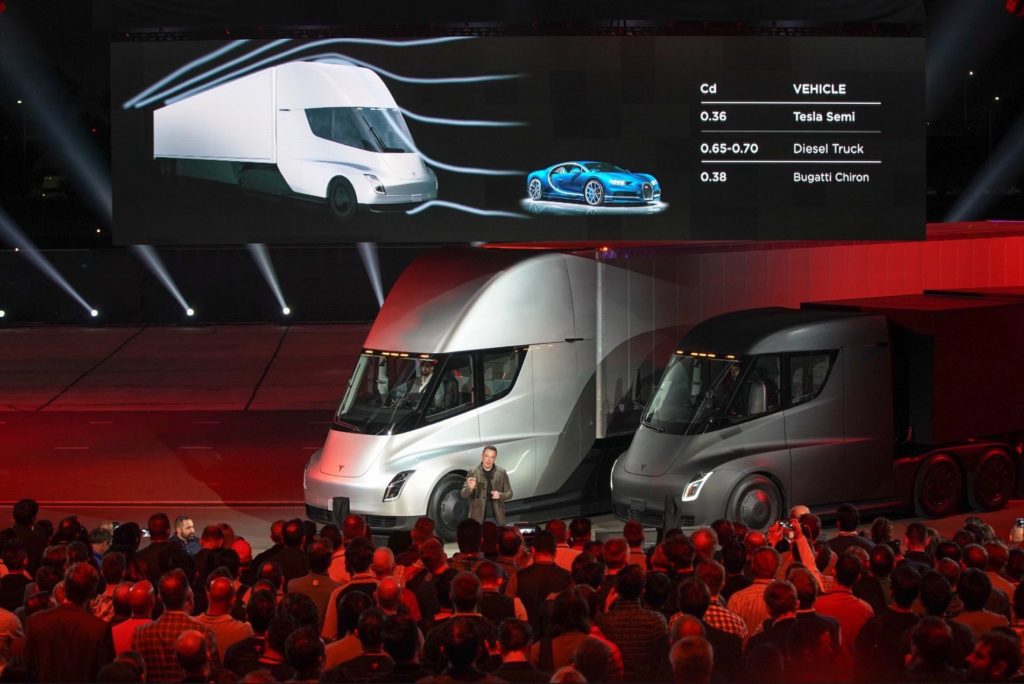 Tesla CEO Elon Musk unveils the company’s new electric semi. (Photo By: Tesla)