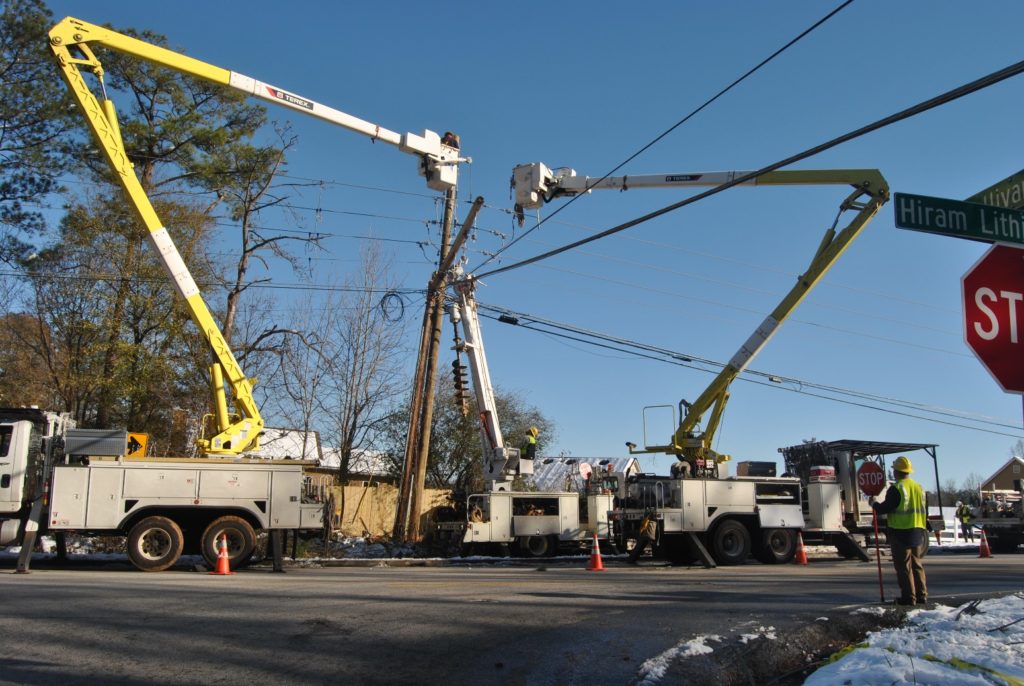 GreyStone Power crews restore service following an early December winter storm. (Photo By: GreyStone Power)