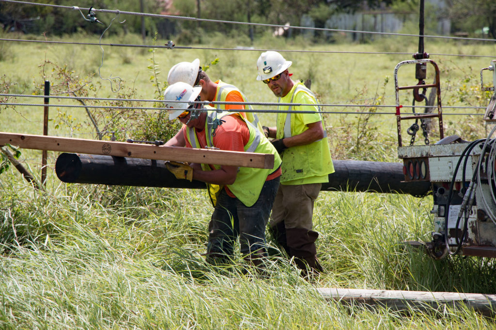 Crews from electric cooperatives worked for weeks to restore service to members of the 15 co-ops affected by Hurricane Harvey. (Photo By: Texas Electric Cooperatives)