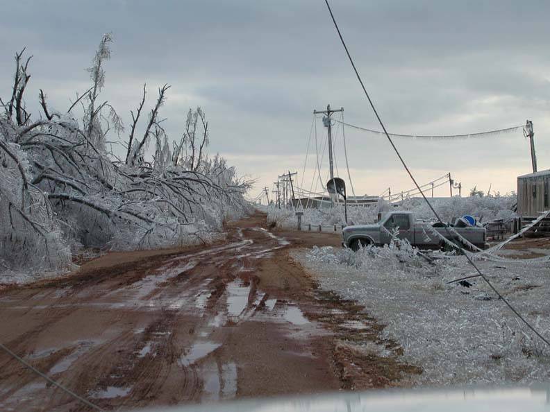 A 2002 ice storm in western Oklahoma caused major damage to electric lines across the service territory of Kingfisher-based Cimarron Electric Cooperative. (Photo By: Cimarron EC)
