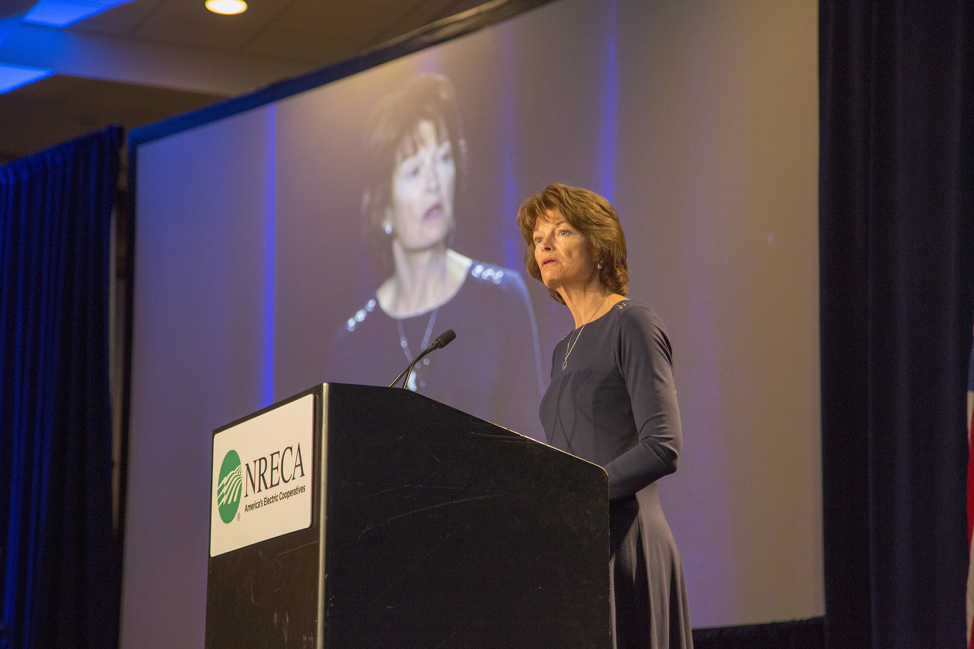Senate Energy and Natural Resources Committee Chairwoman Lisa Murkowski, R-Alaska, lauds co-op innovation at NRECA’s 2018 Legislative Conference. (Photo By: Denny Gainer)