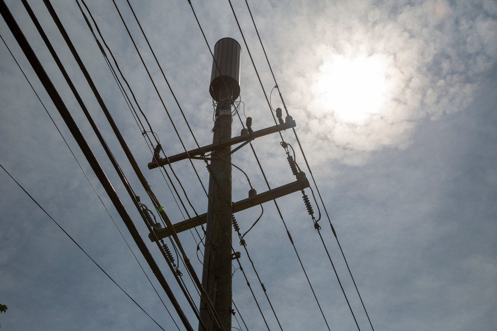 Wi-fi signals relayed through 5G broadband antenna systems mounted atop utility poles could dramatically improve signal strength and data transfer capacity. (Photo By: Denny Gainer/NRECA)