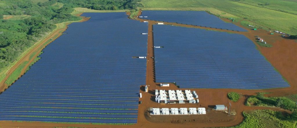 Kauai Island Utility Cooperative is using battery storage in conjunction with utility-scale solar arrays to reduce its demand for diesel-fueled generation. (Photo By: KIUC)