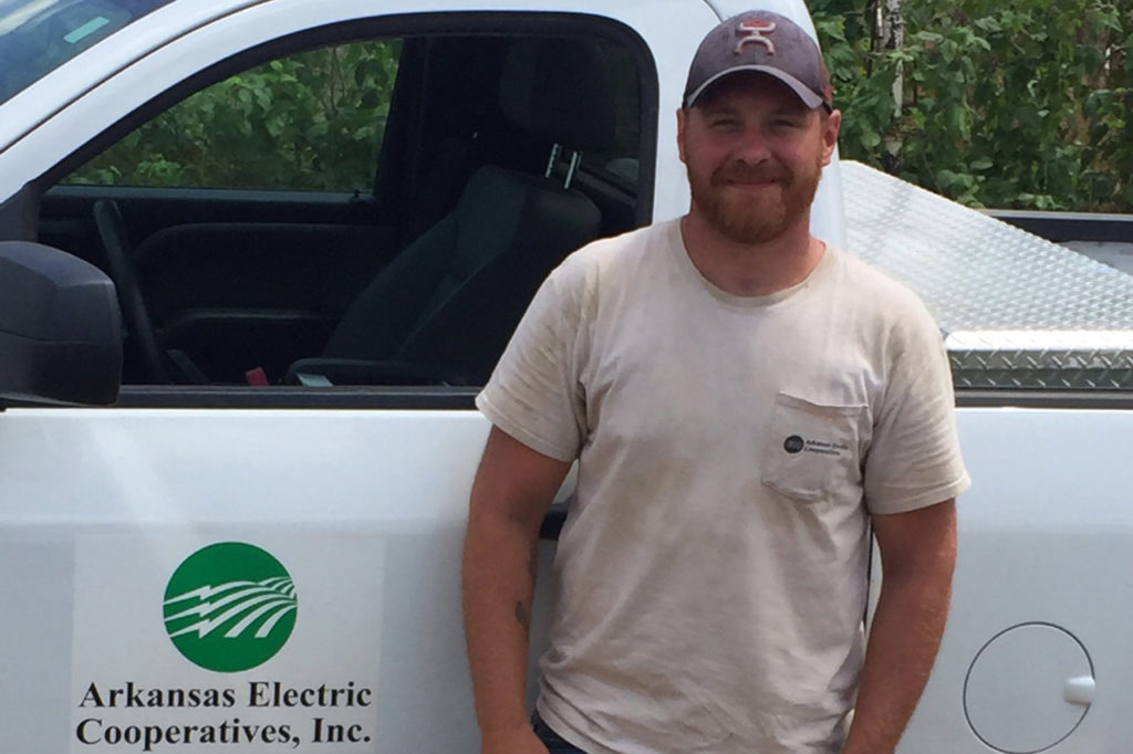 Chastin McLain of Arkansas Electric Cooperative jumped in to help when he saw a toddler splashing around in a rain-swollen ditch. (Photo By: AECI)