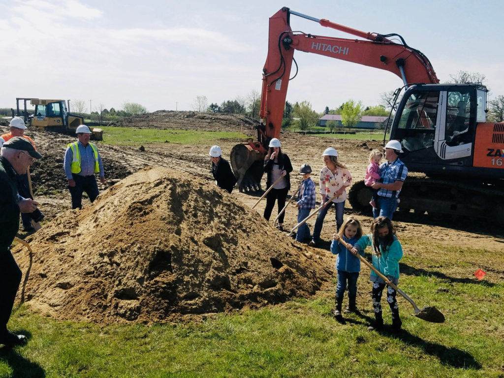 Krystal (in flowered shirt) and Patrick Campbell and their four children attend the May 2018 groundbreaking of Sprouts Child Care and Early Childhood Education in southern Minnesota. (Photo Courtesy of Krystal Campbell)
