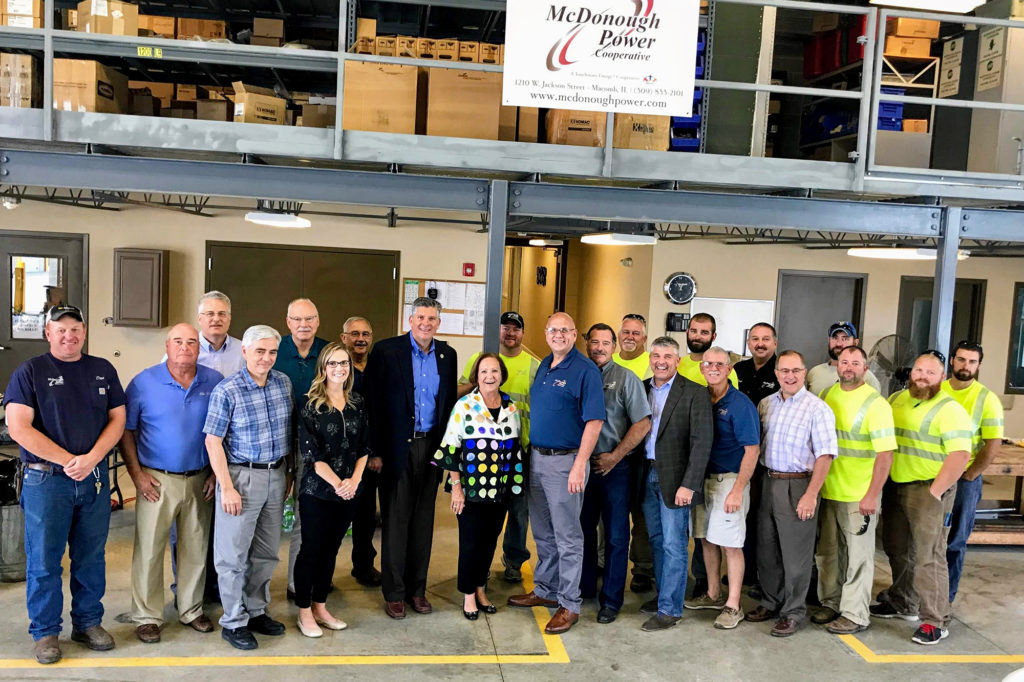 Rep. Darin LaHood (center, navy blazer) visits McDonough Power Co-op in Macomb, Illinois, the second event at a co-op in the state in August. (Photo By: Kelly Hamm)