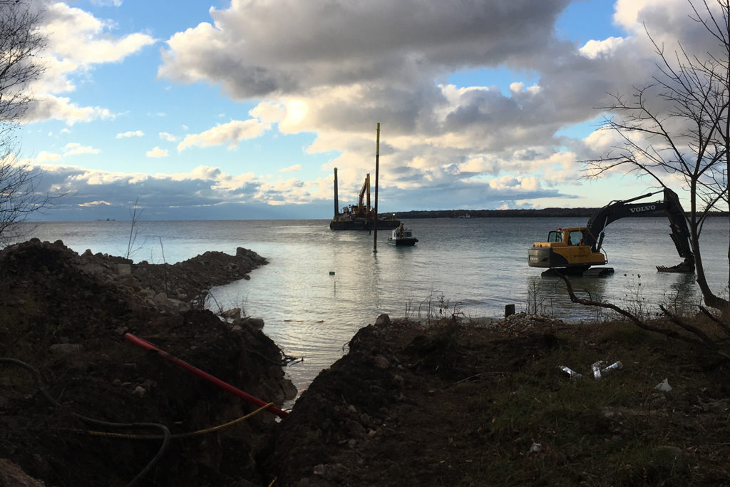A vessel off Door County peninsula in Wisconsin is part of the operation to replace an electric cable to Washington Island. (Photo By: Robert Cornell)