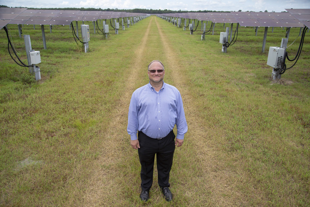 Jeff Pratt, CEO of Green Power EMC, visits the Hazelhurst II Solar array near Hazelhurst, Georgia. All of the power produced by the array is used by electric co-op members. (Photo By: Dennis Gainer/NRECA)