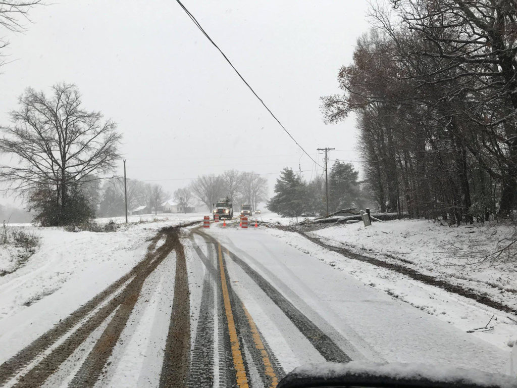 Crews from Randolph Electric Membership Corp. repaired lines across its service territory following a snowstorm near Asheboro, North Carolina. (Photo By: Randolph EMC) 