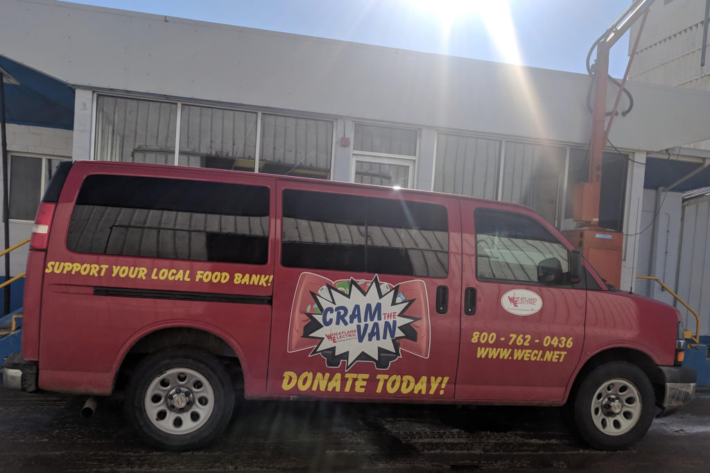A 2009 Chevrolet Express is the four-wheeled ambassador for Wheatland Electric Co-op’s “Cram the Van” food drive. (Photo By: Alli Conine)
