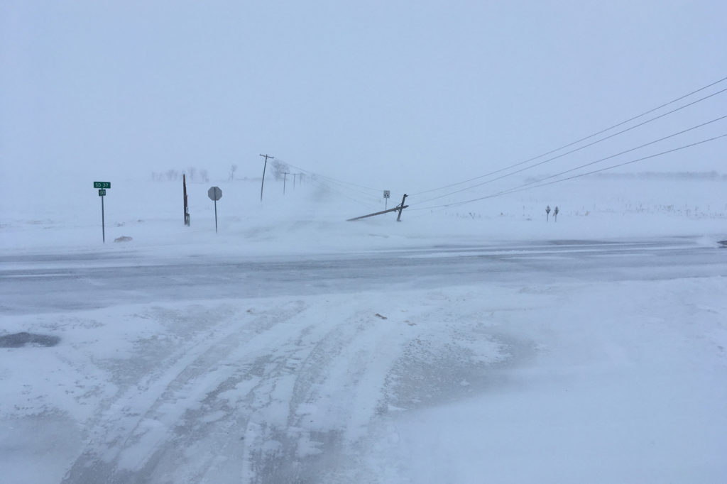 Meteorologists called the storm that hit South Dakota on March 13 a “bomb cyclone,” and high winds and heavy snow closed many roads in the state. (Photo By: Tyler Marken/Northern Electric Cooperative)