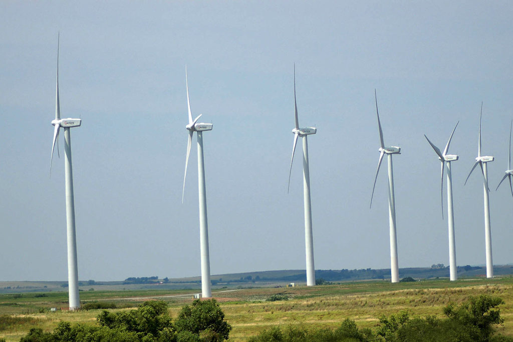 The 123-megawatt Red Hills Wind Farm near Elk City, Oklahoma, produces enough energy to power 40,000 homes. Western Farmers Electric Cooperative has been purchasing its output since 2009. (Photo By: WFEC)