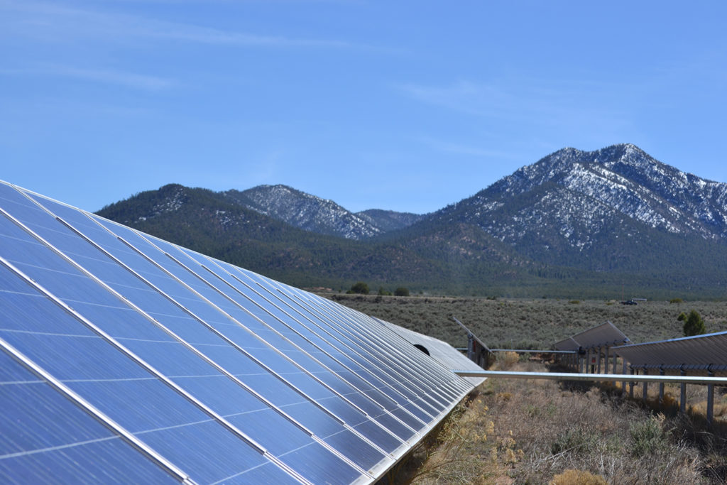 Kit Carson Electric Cooperative will have more than 16 MW of solar energy by year’s end. Its Blue Sky solar array in the valley of the Taos Mountains produces 1.5 MW. (Photo By: Cathy Cash/NRECA)