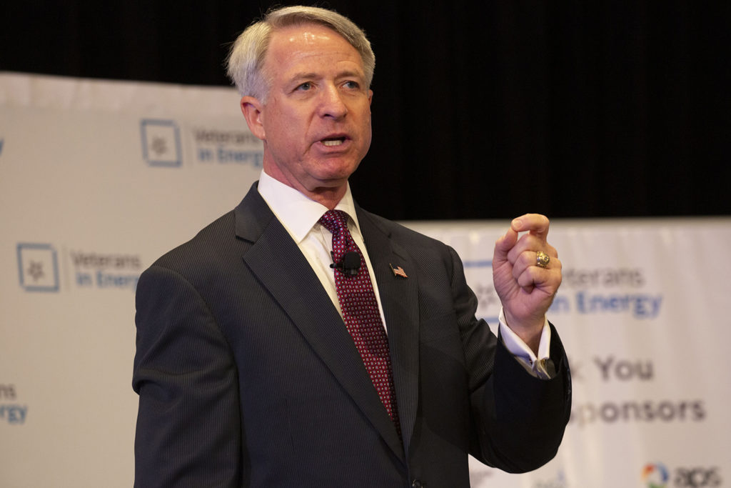 Retired Navy Cmdr. Kirk Lippold speaks at the 2019 Veterans in Energy Forum. (Photo By: Alexis Matsui)