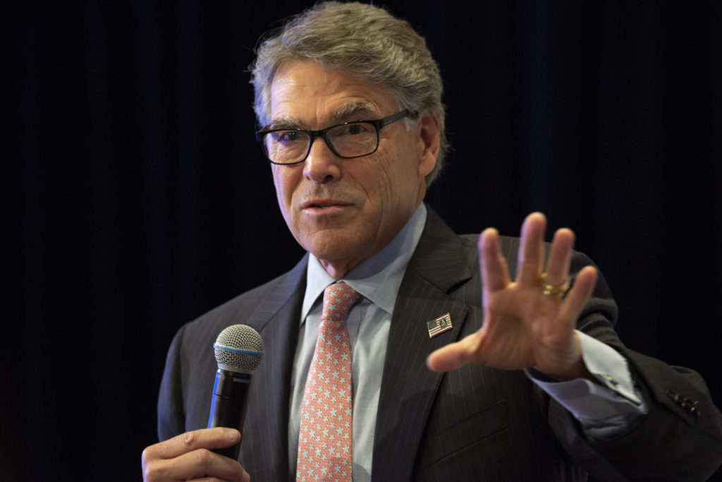 Energy Secretary Rick Perry, speaking at the 2019 Veterans in Energy forum, said it’s an opportune time for vets to embark on careers in the energy sector. (Photo By: Alexis Matsui)