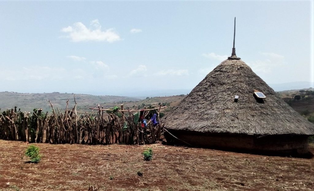 A house in Maji, Ethiopia has its own solar home system. The new co-op will take over the maintenance, repair and sale of the systems. (Photo by: Caroline Kurtz, Maji Development Coalition)