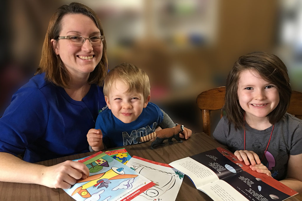 Midland Electric Co-op’s Abbey Sprague balances work and home life with Athena, 7, and Thomas, 3. (Photo Courtesy Abbey Sprague)