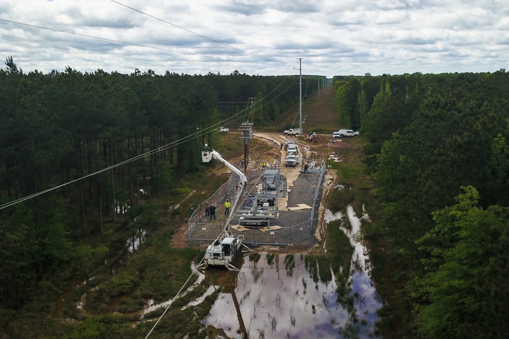 Crews from Arkansas Electric Cooperatives, Inc. assembled and energized a mobile substation near Arkansas’s Saline River to restore power to about 300 co-op meters served by C&L Electric Cooperative Corp. (Photo By: AECI)