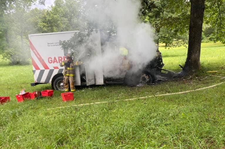 Local firefighters arrived on the scene to extinguish flames after Brown helped the drivers out of the vehicle. (Photos courtesy of Southwest Camden County Fire Protection District)