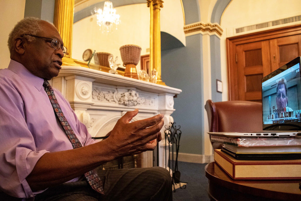 Rep. Jim Clyburn, D-S.C., joined Electric Cooperatives of South Carolina CEO Mike Couick and young electric co-op members for an online chat from his Washington, D.C., office. (Photo Courtesy of ECSC)