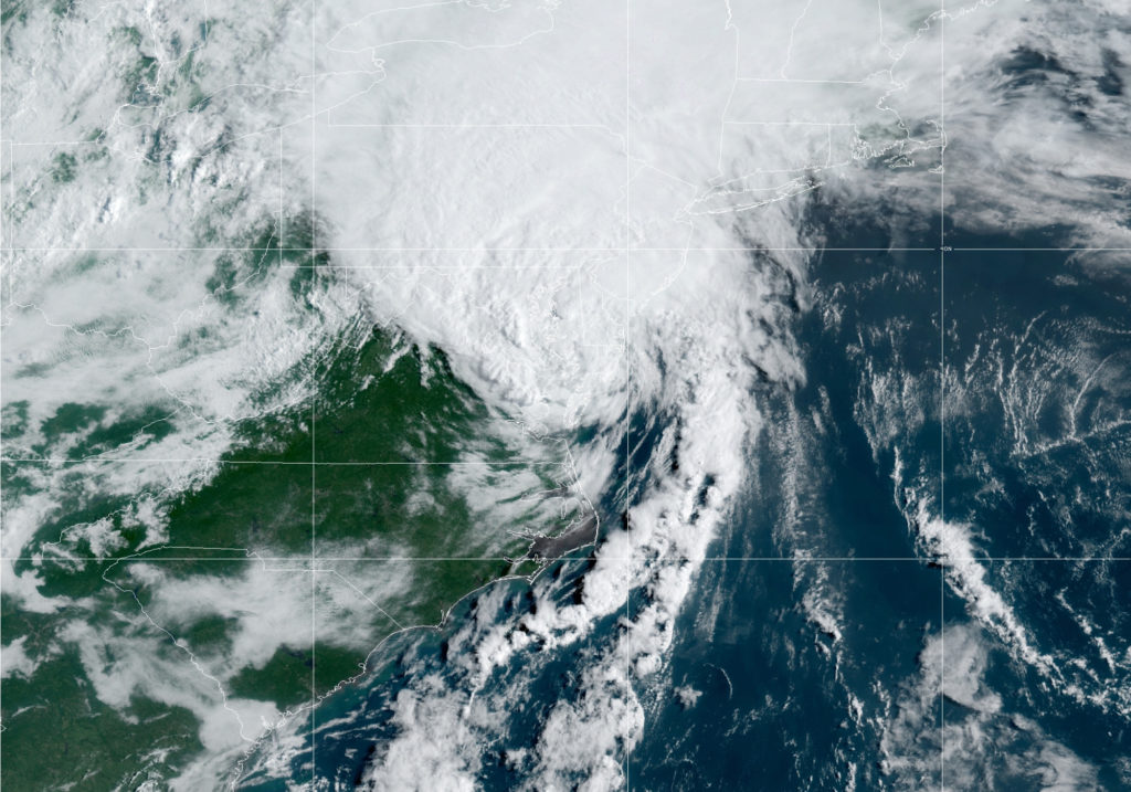 An NOAA satellite image shows Isaias churning up the East Coast on Tuesday. (Photo Courtesy: NOAA)