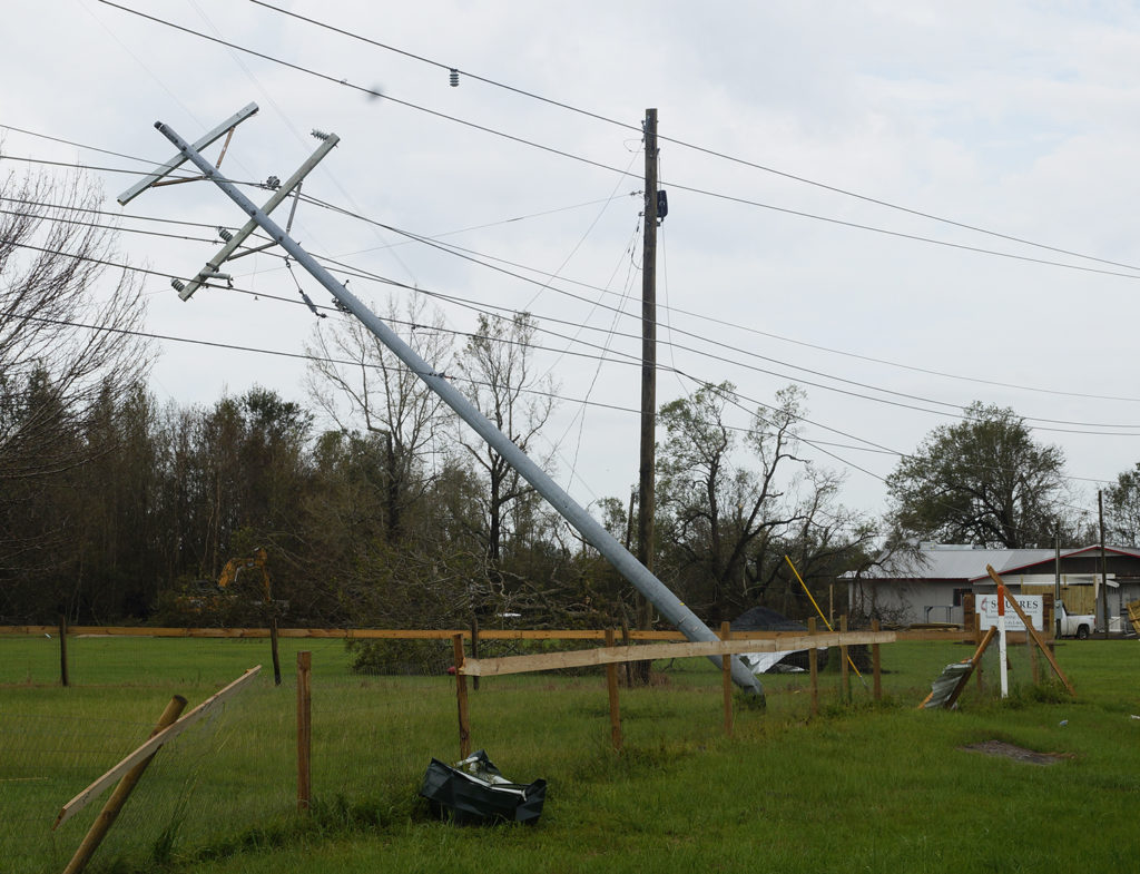 Beauregard Electric Cooperative in southern Louisiana faced a total system failure from winds topping 120 mph early Thursday, August 29. (Photo By: Beauregard EC)