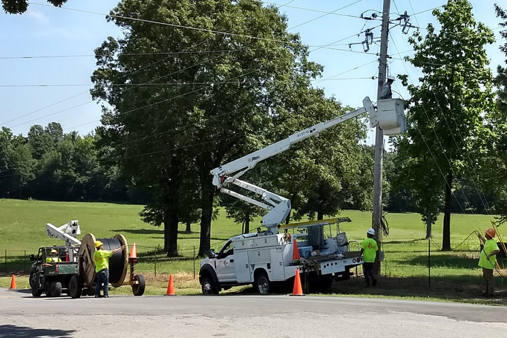 A contractor for Craighead Electric Cooperative’s broadband subsidiary pulls fiber in Greene County, Arkansas. A recent USDA loan will upgrade smart grid communication. (Photo Courtesy: Craighead EC)