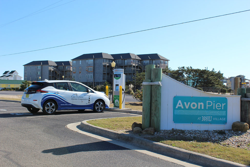 North Carolina’s electric cooperatives were awarded a total of $700,000 by the state to expand a co-op-owned charging network, like this one at Avon Pier on Hatteras Island in the Outer Banks. (Photo Courtesy: Cape Hatteras Electric Cooperative)
