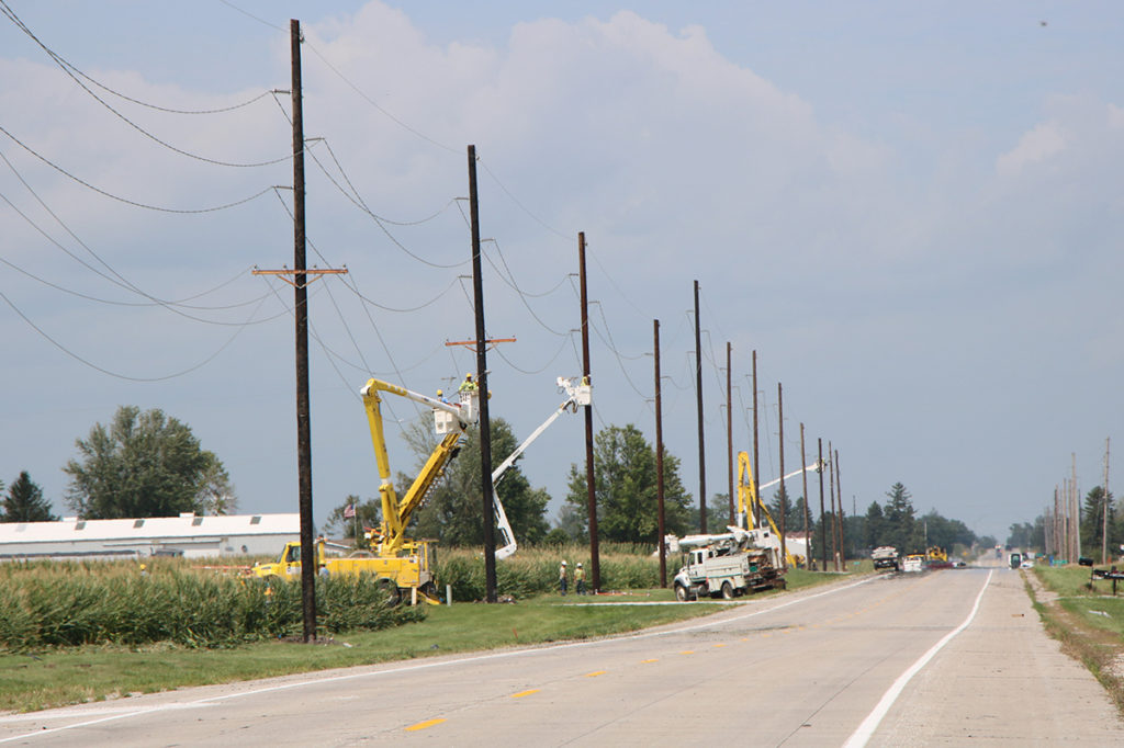 CIPCO crews had to replace hundreds of transmission poles after a derecho knocked out power to thousands of co-op members in Iowa in August. (Photo By: CIPCO)