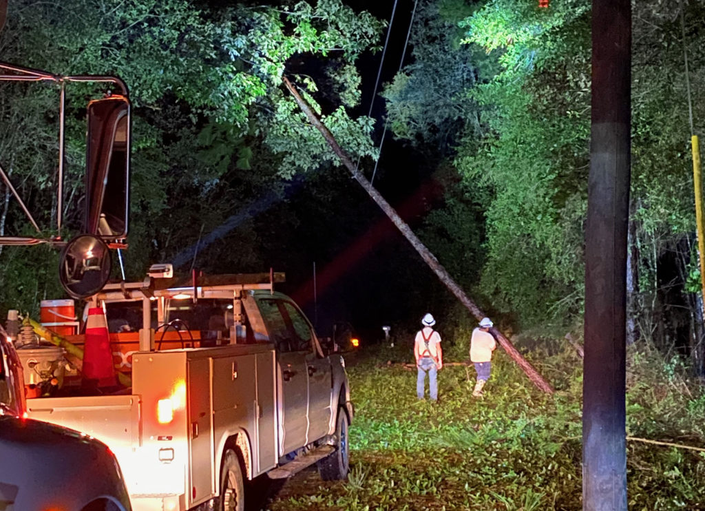 Crews from Escambia River Electric Cooperative work to restore power after massive outages caused by Hurricane Sally. (Photo Courtesy: Escambia River Electric Cooperative)