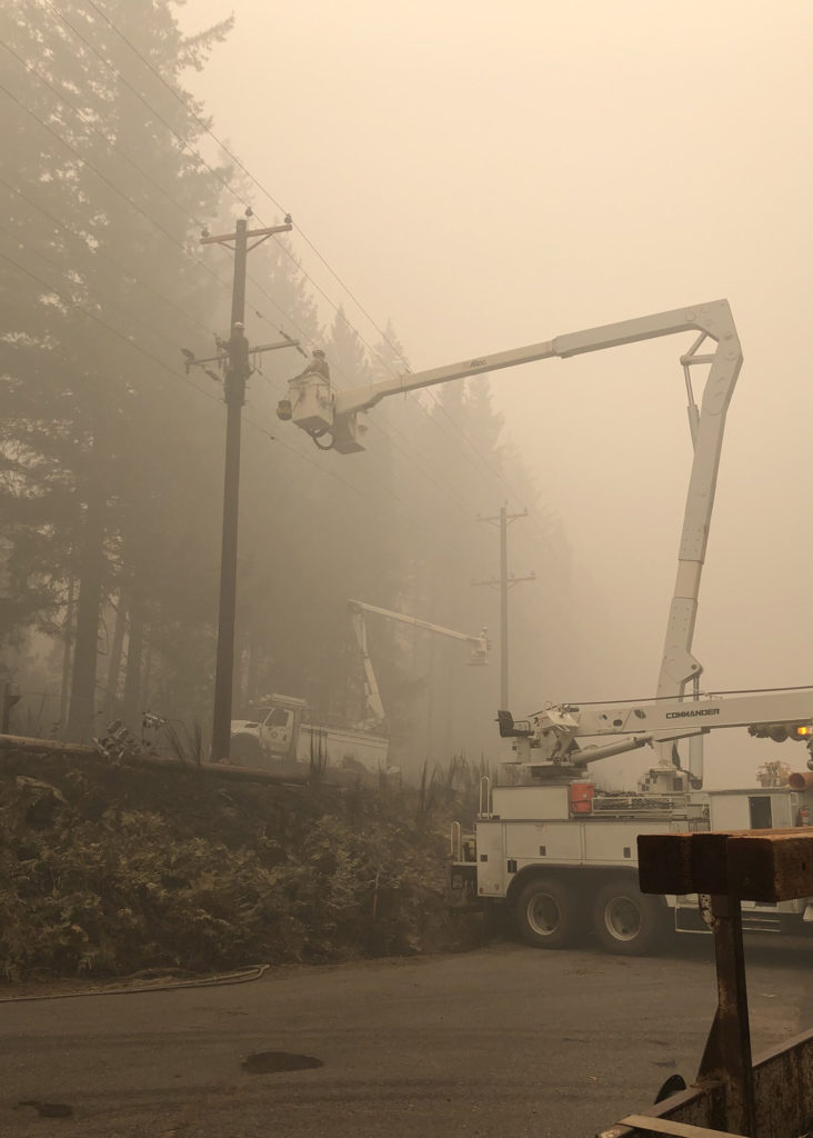 Crews work to restore power in the service territory of Oregon’s Consumers Power Inc. (Photo Courtesy: Consumers Power Inc.)