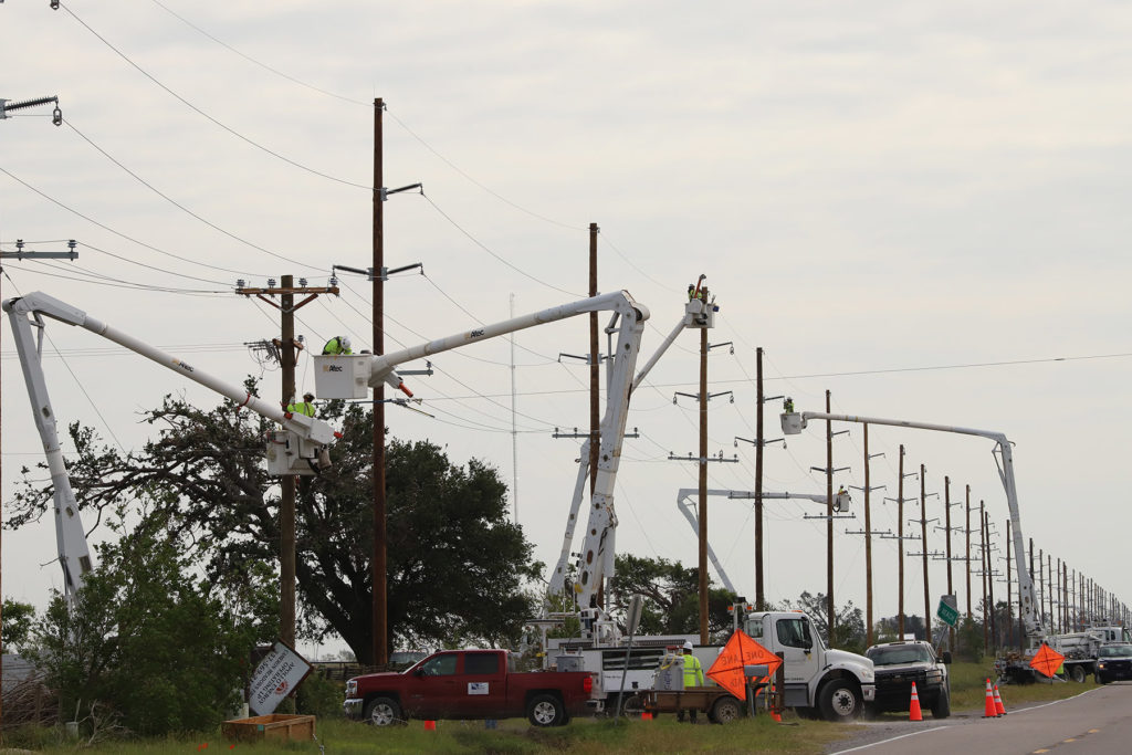 Crews from Jeff Davis Electric Cooperative in Jennings, Louisiana, restore power after Hurricane Delta. (Photo Courtesy: Jeff Davis EC)