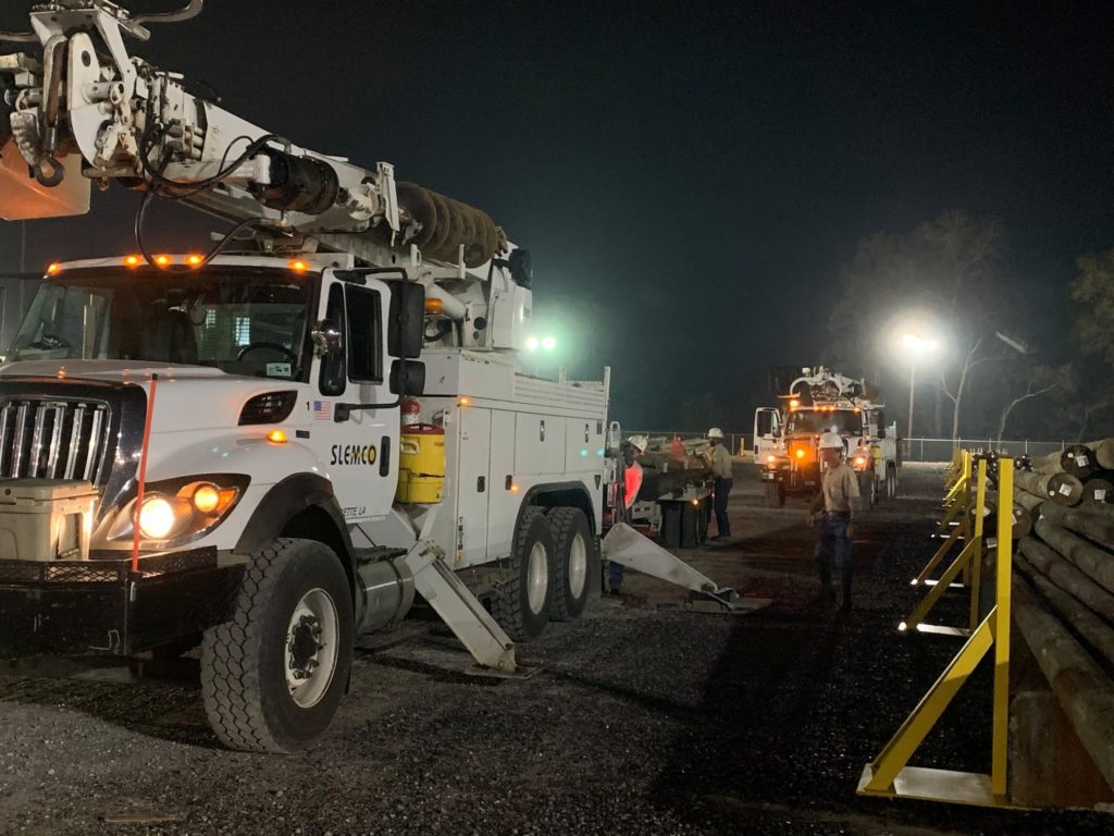 Caption for SLEMCO photo: Crews from Southwest Louisiana Electric Membership Corp. in Lafayette restore power in the wake of Hurricane Delta. When Delta hit, it knocked out power to more than 100,000 members, but that number had dropped to less than 21,000 by Tuesday. (Photo Courtesy: SLEMCO)