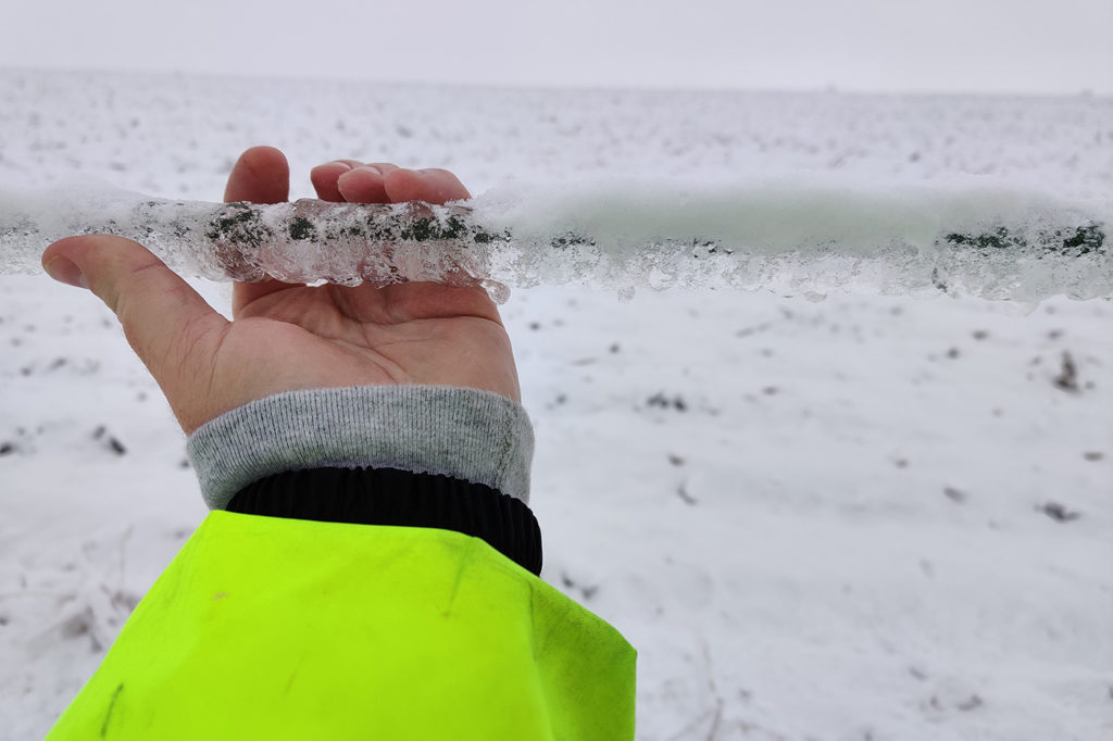 More than a quarter inch of ice accumulated on power lines in Corn Belt Energy’s Illinois service territory, causing several days of widespread outages. (Photo By: Corn Belt Energy)