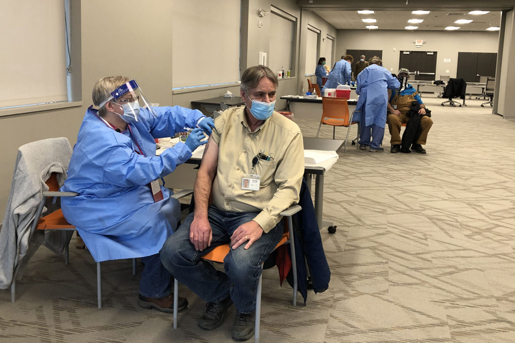 Operations supervisor Greg Karmol of Midwest Energy & Communications is among essential electric utility personnel who have received the COVID-19 vaccine (Photo By: MEC) 